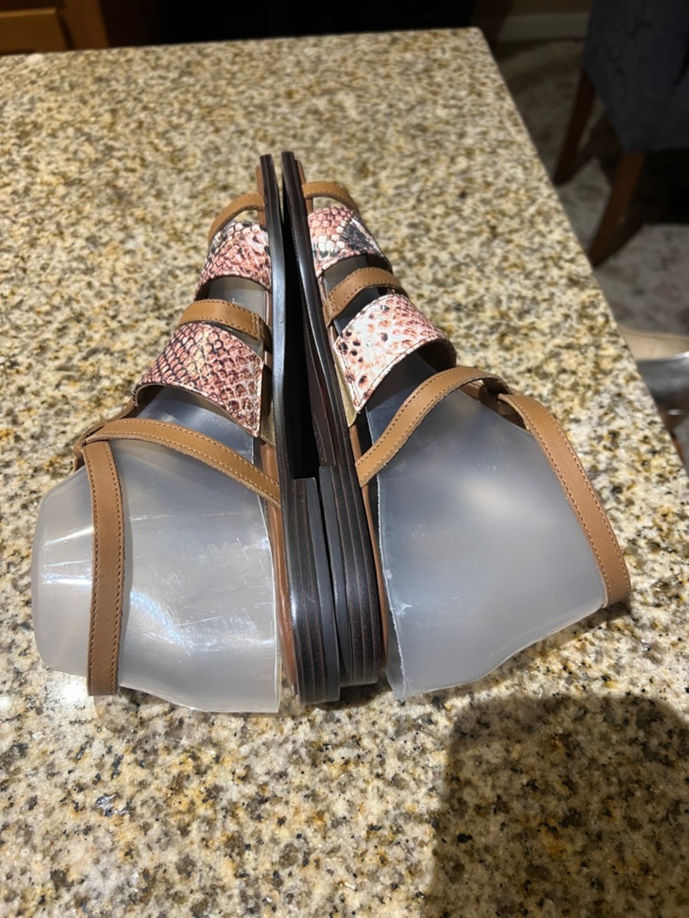 Naturalizer Tan Strappy Sandals with Pink Snake-Print Accents - Picture 3 of 6